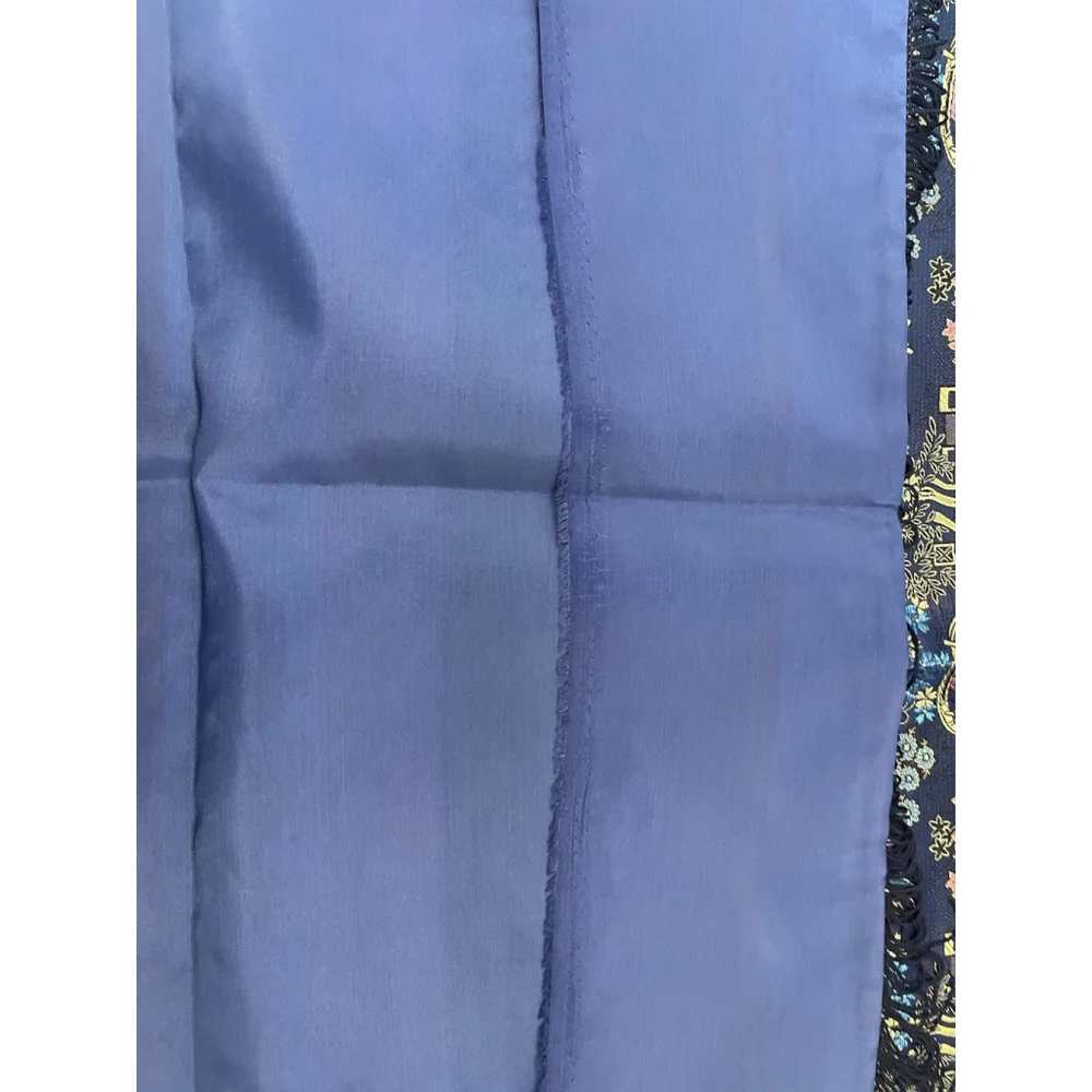NOS Set of 2 Asian Blue Brocade Pillow Covers Fringe Trim 16.5x16.5 Pagoda